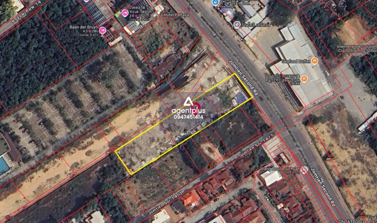 ที่ดินหน้าหาดจอมเทียนติดถนนใหญ่ ติดทะเลจอมเทียน