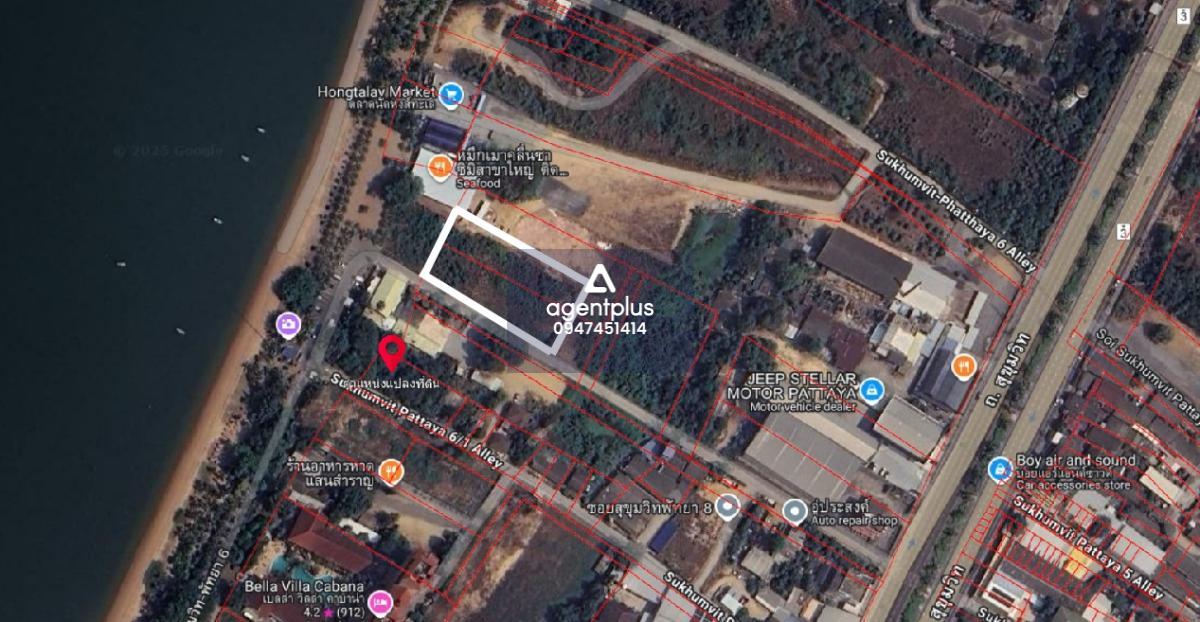 *ขายที่ดินแปลงสี่เหลี่ยมผืนผ้า ริมชายหาด ติดหาดกระทิงลาย บางละมุง ชลบุรี