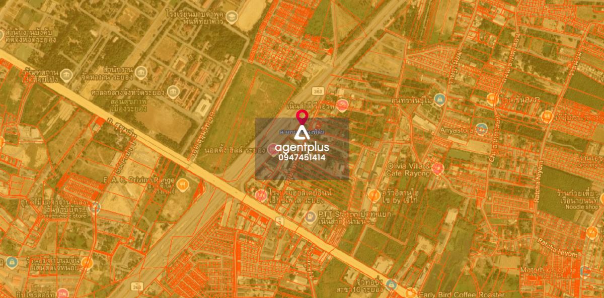 ที่ดินติดถนนใหญ่เส้น 363 ใกล้ถนนสุขุมวิท 51 ล้อมรอบด้วยบ้านจัดสรร เนินสำลี ระยอง