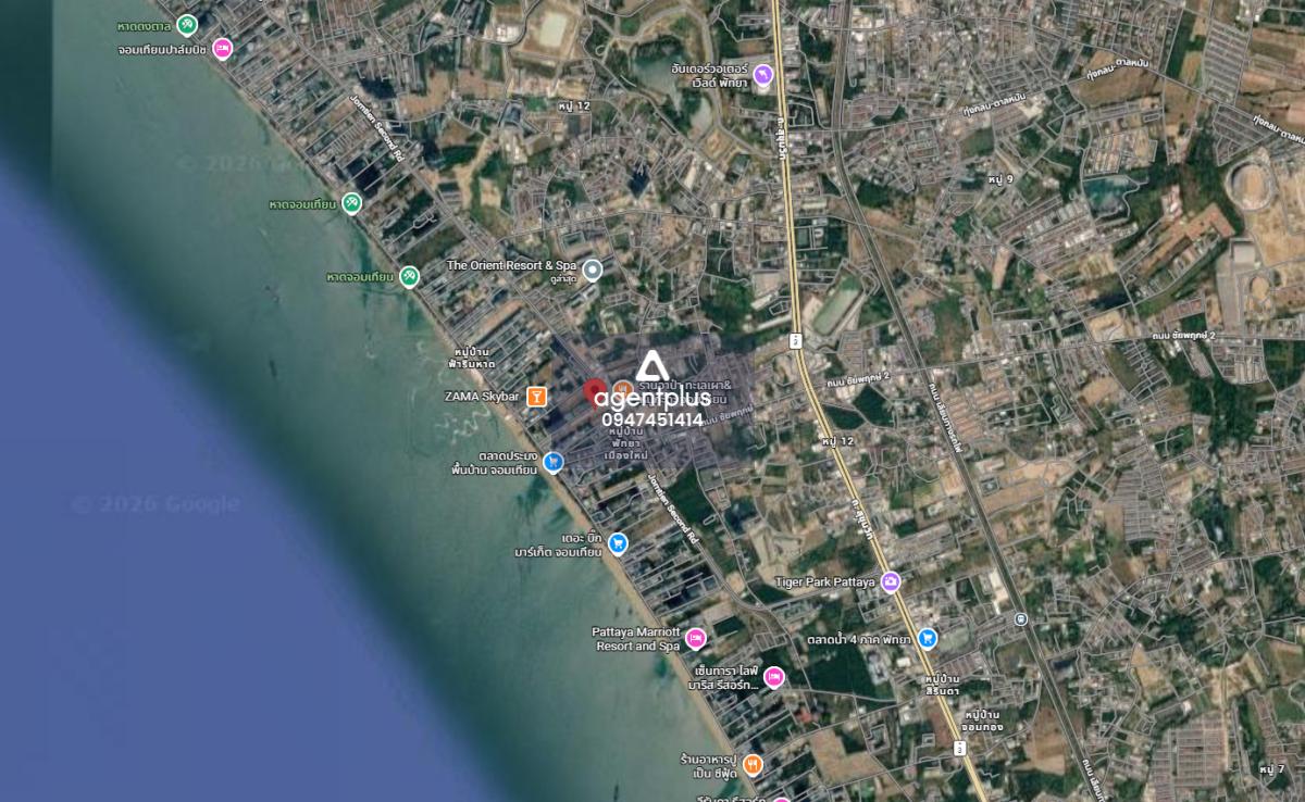 ให้เช่าที่ดินหน้าหาดจอมเทียนติดถนนใหญ่ ทำเลดี ถนนจอมเทียนสาย 2 พัทยา