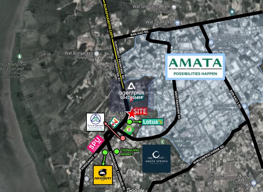 ที่ดินติดถนนสุขุมวิท ทางคู่ขนาน ใกล้โลตัส อมตะ คลองตำหรุ ชลบุรี