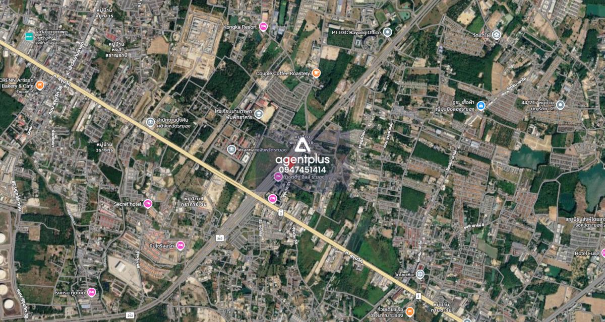 ที่ดินติดถนนใหญ่เส้น 363 ใกล้ถนนสุขุมวิท 51 ล้อมรอบด้วยบ้านจัดสรร เนินสำลี ระยอง