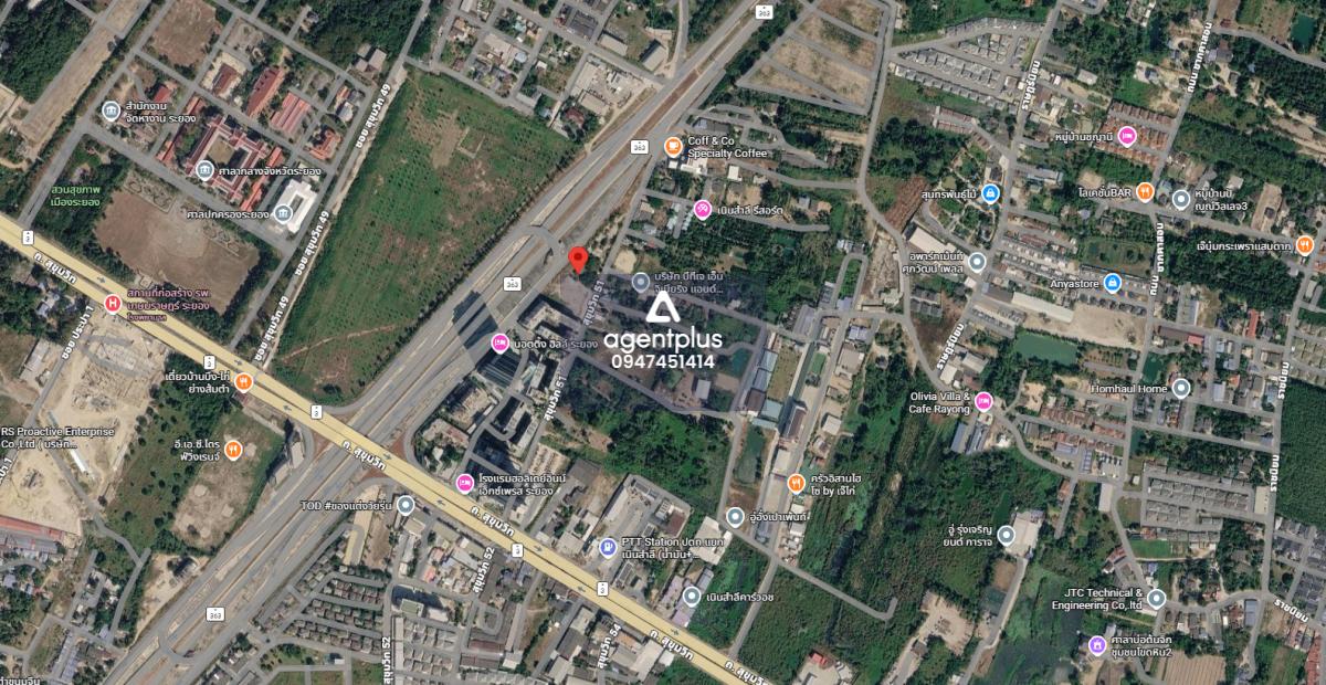 ที่ดินติดถนนใหญ่เส้น 363 ใกล้ถนนสุขุมวิท 51 ล้อมรอบด้วยบ้านจัดสรร เนินสำลี ระยอง