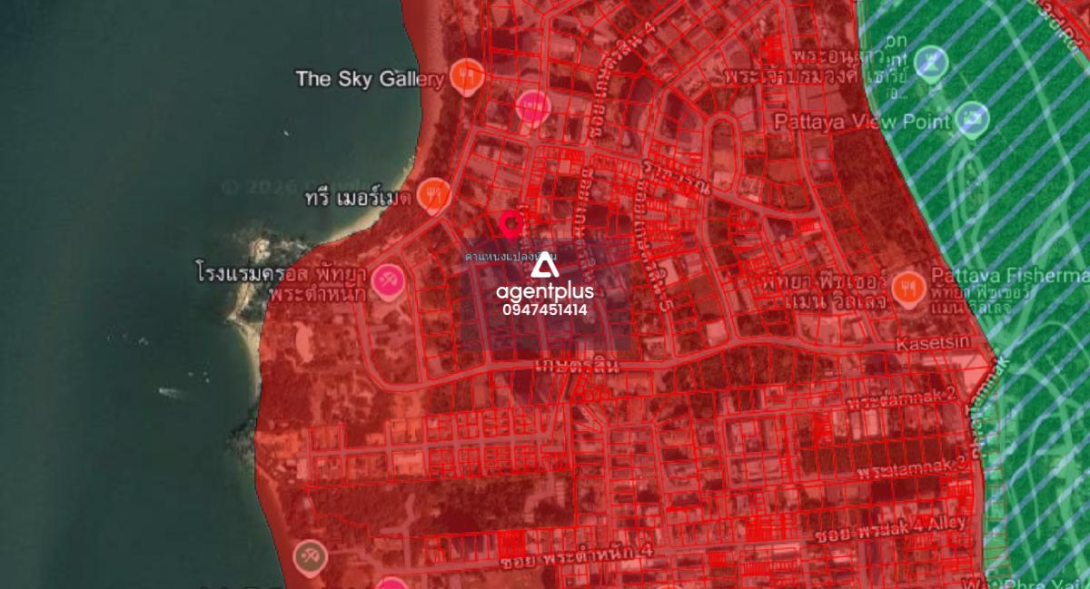ให้เช่าที่ดิน ทำเลทองใกล้ทะเล ติดถนนเกษตรสิน 9 โครงการคอนโดล้อมรอบ พัทยา